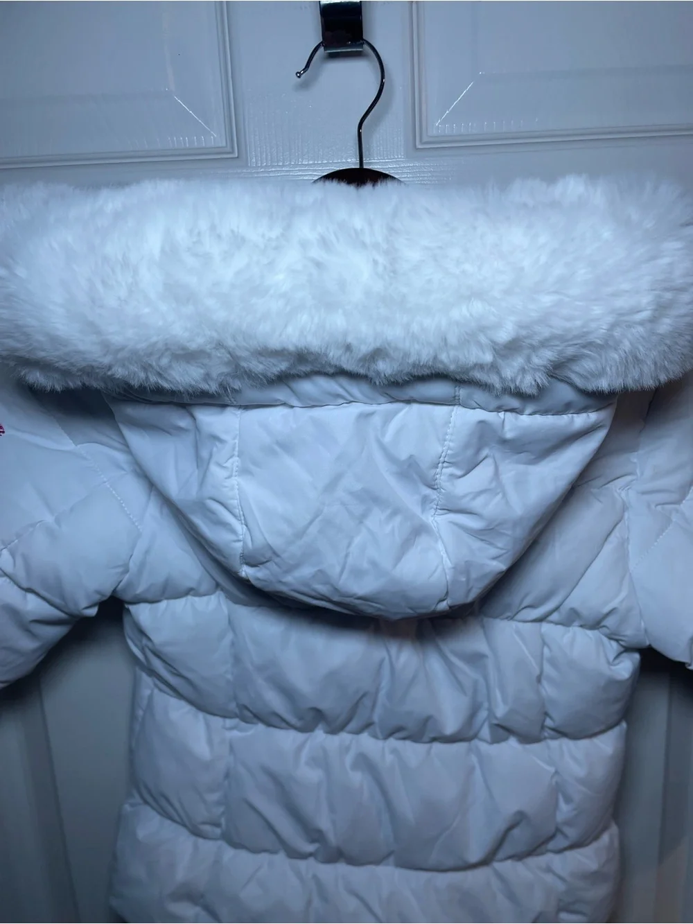 Snozu Girls 4T White Puffer Winter Coat Faux Fur Hood Pink Lined